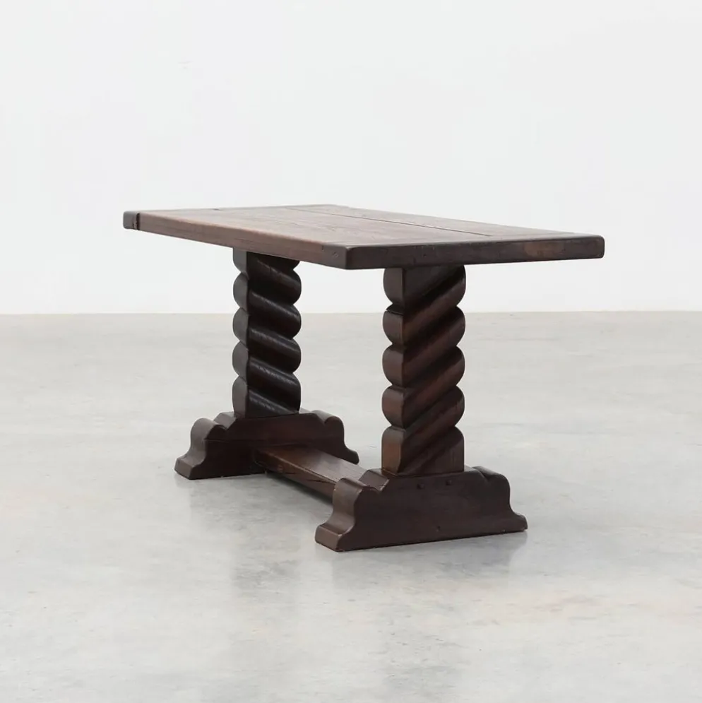 Table basse en chêne noir avec des pieds de tréteau à spirale, France, vers 1915