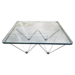 Table basse en fer chromé avec plateau en verre style Alanda par Paolo Piva, années 1970.