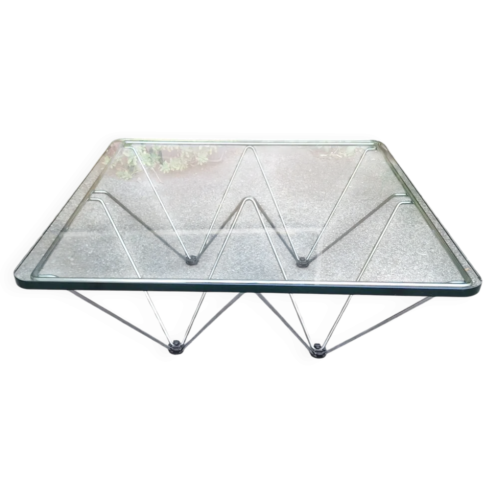 Table basse en fer chromé avec plateau en verre style Alanda par Paolo Piva, années 1970.
