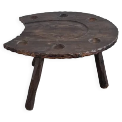 Table basse en forme de fer à cheval, sculptée à la main dans un style brutaliste, années 1960.