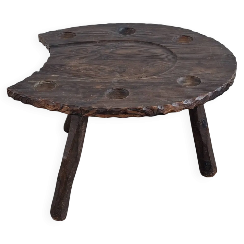 Table basse en forme de fer à cheval, sculptée à la main dans un style brutaliste, années 1960.