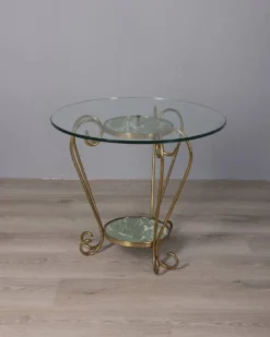 Table basse en laiton doré et verre des années 1950, design italien.