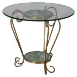 Table basse en laiton doré et verre des années 1950, design italien.