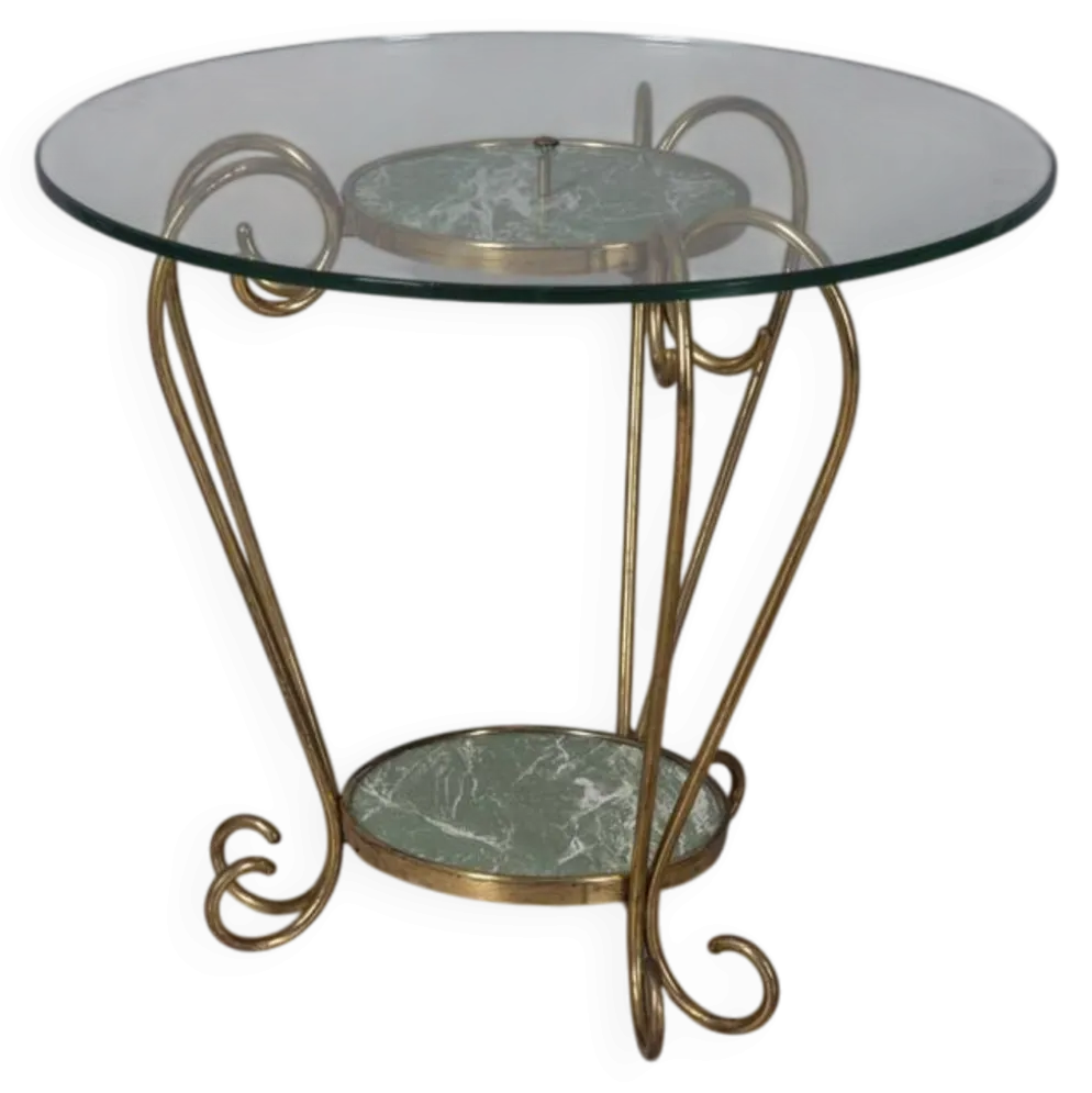 Table basse en laiton doré et verre des années 1950, design italien.