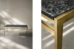 Table basse en laiton vintage de style moderne italien des années 1970 avec plateau en pierre.