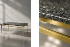 Table basse en laiton vintage de style moderne italien des années 1970 avec plateau en pierre.