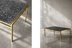 Table basse en laiton vintage de style moderne italien des années 1970 avec plateau en pierre.