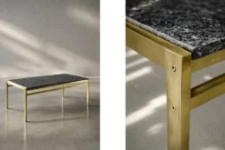 Table basse en laiton vintage de style moderne italien des années 1970 avec plateau en pierre.