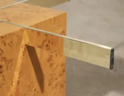 Table basse en loupe d'orme et verre trempé par Jean-Claude Mahey pour Roche Bobois