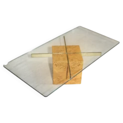 Table basse en loupe d'orme et verre trempé par Jean-Claude Mahey pour Roche Bobois