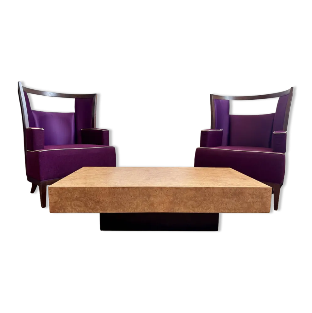Table basse en loupe d’orme vintage