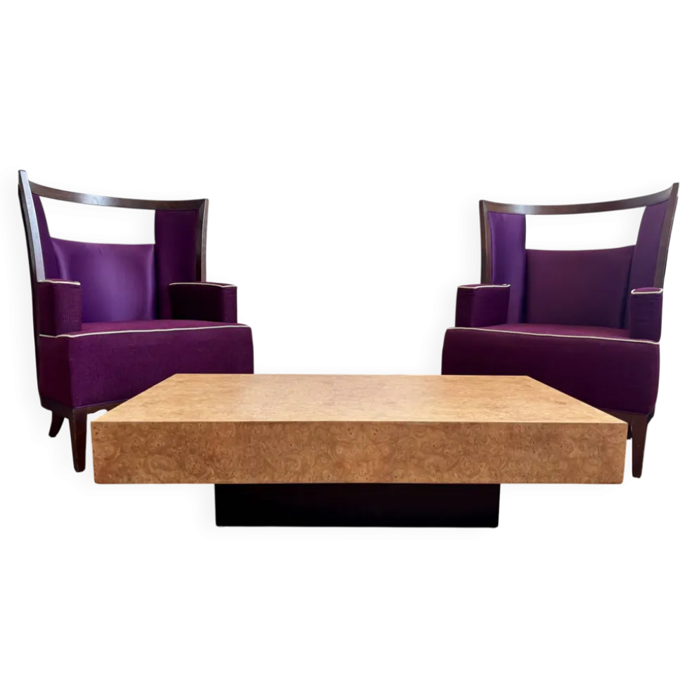 Table basse en loupe d’orme vintage