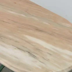 Table basse en marbre rose vintage et fer forgé vert, années 1970