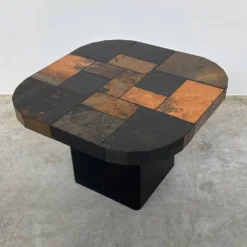 Table basse en mosaïque vintage, table basse en carreaux de pierre, table de cocktail brutaliste