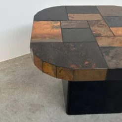 Table basse en mosaïque vintage, table basse en carreaux de pierre, table de cocktail brutaliste