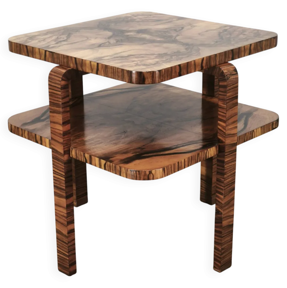 Table basse en noyer à deux niveaux Art Déco des années 1930, Tchécoslovaquie