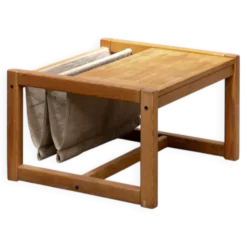 Table basse en pin Habitat avec range livre en toile de jute intégré