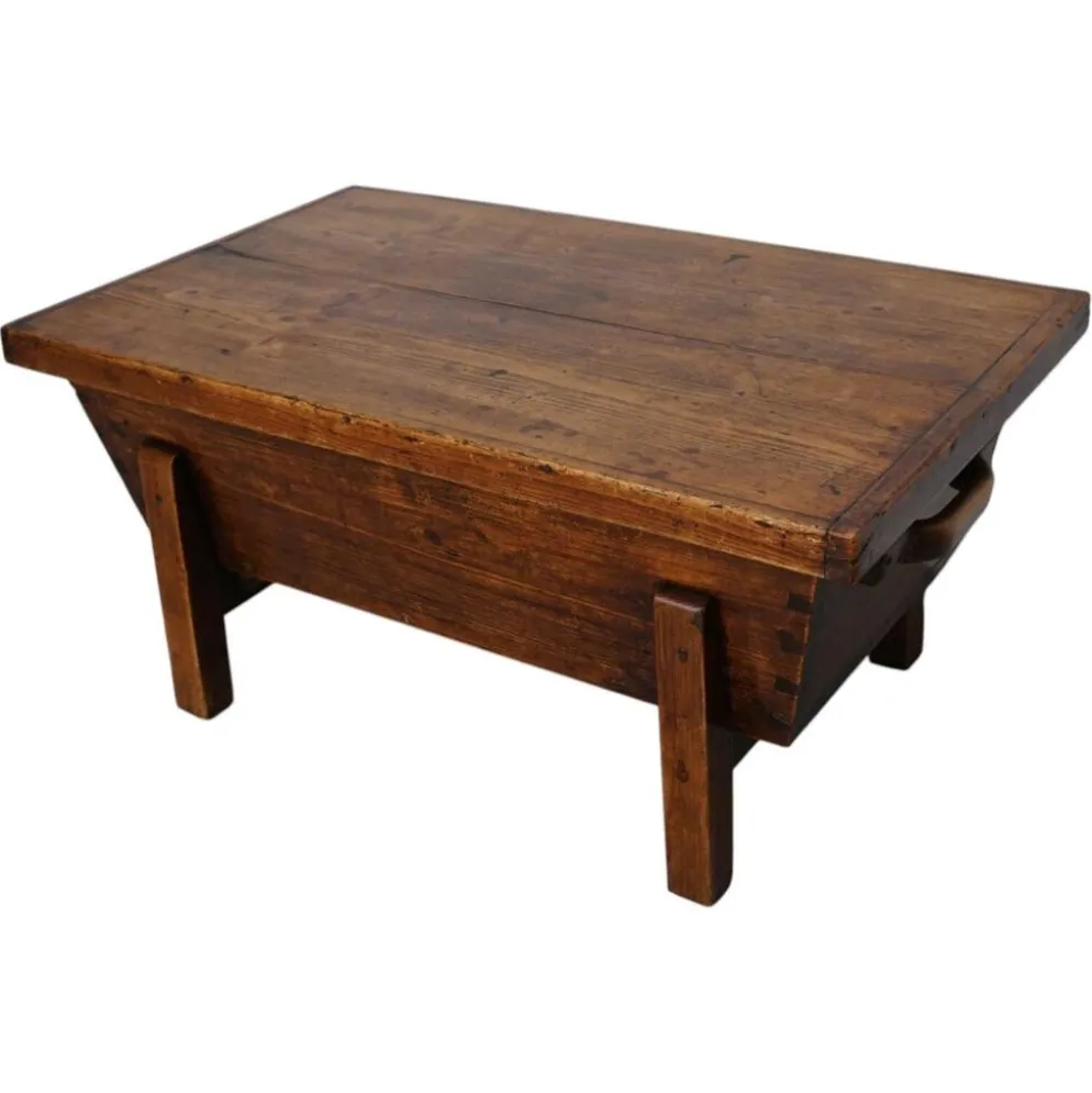 Table basse en pin rustique, style ferme français du début du 20e siècle