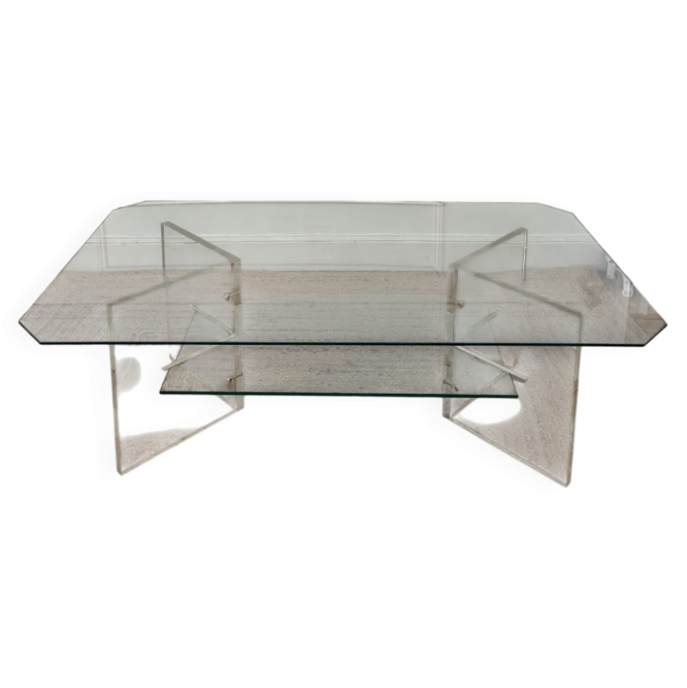 Table basse en Plexiglas et verre vintage