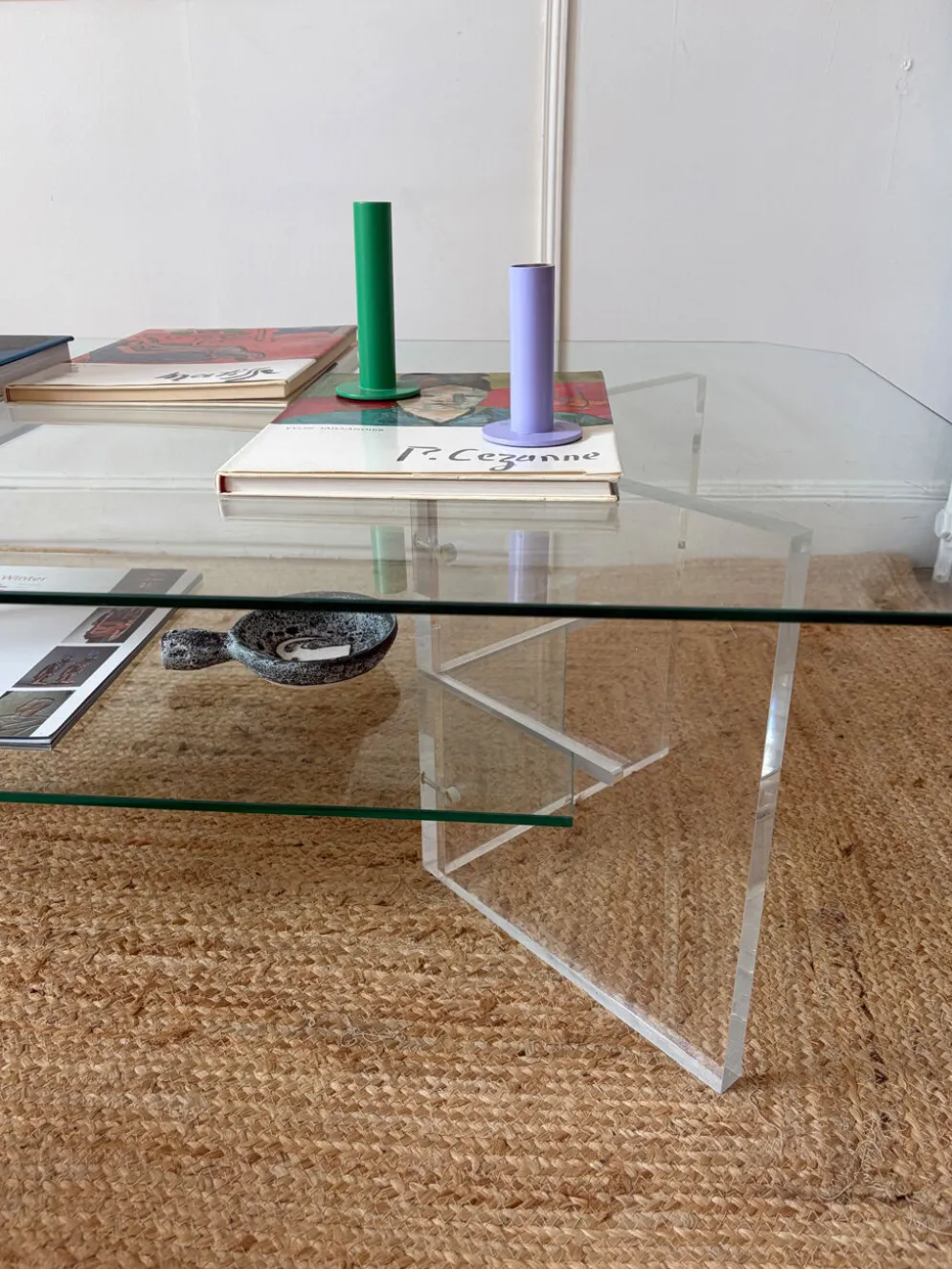 Table basse en Plexiglas et verre vintage