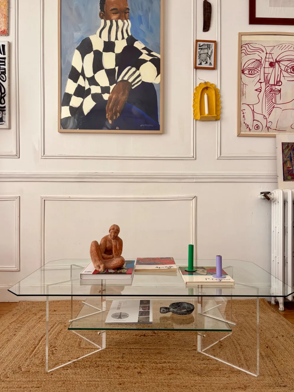 Table basse en Plexiglas et verre vintage