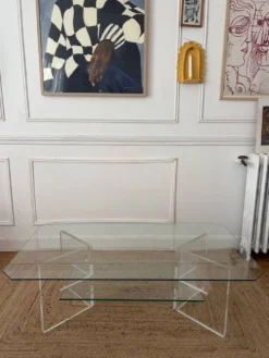 Table basse en Plexiglas et verre vintage