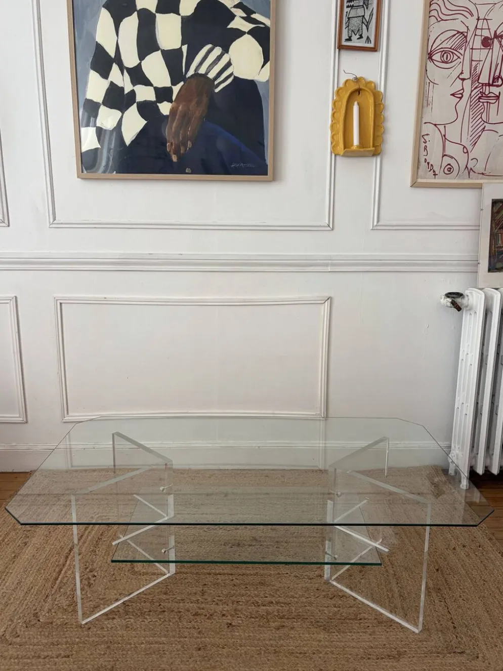 Table basse en Plexiglas et verre vintage