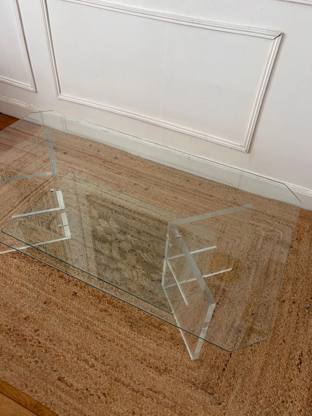Table basse en Plexiglas et verre vintage
