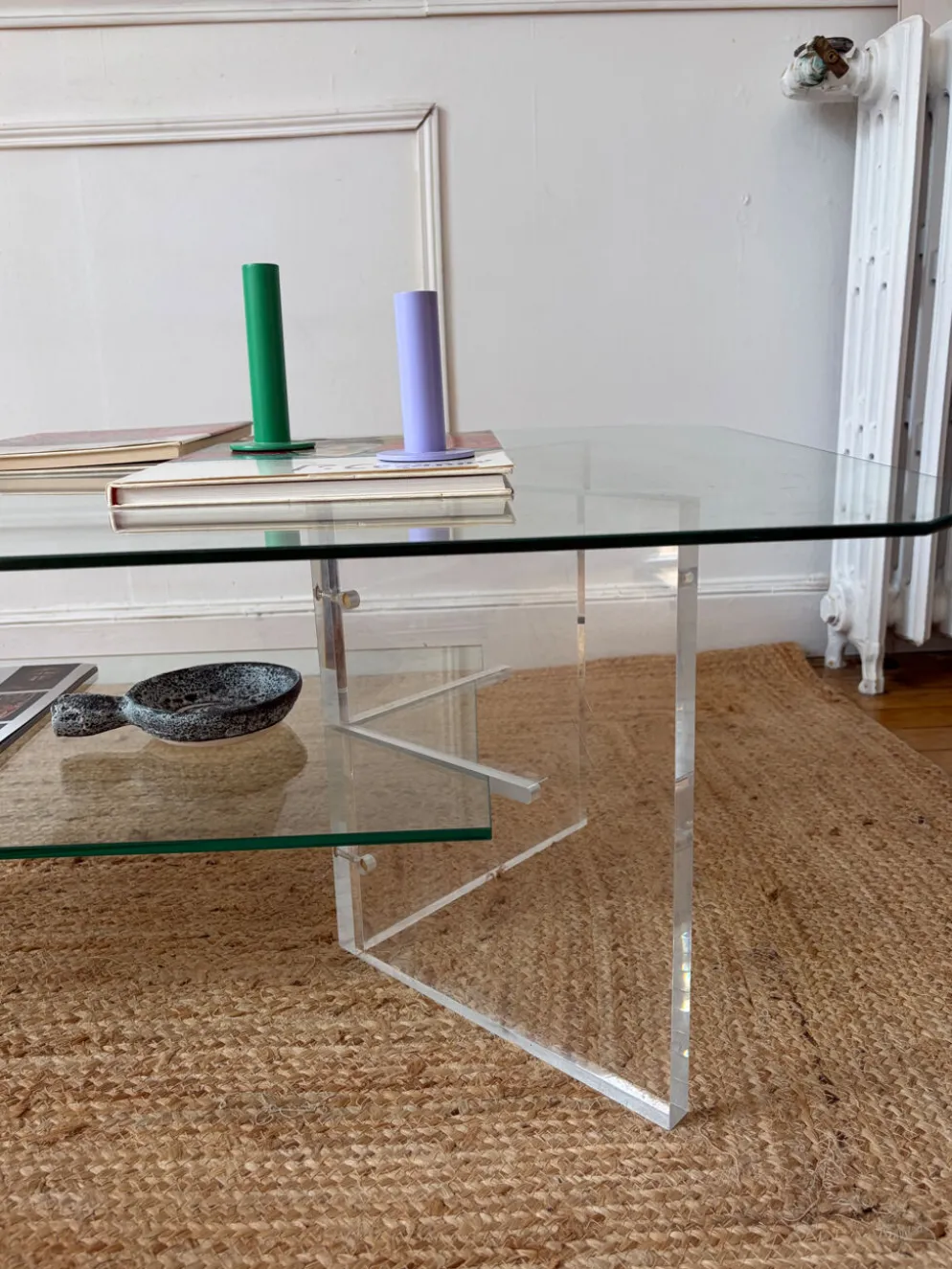 Table basse en Plexiglas et verre vintage
