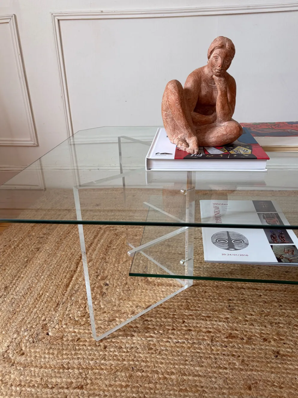 Table basse en Plexiglas et verre vintage