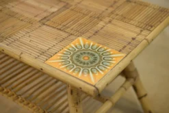 Table basse en rotin et céramique attribuée à Audoux Minet 1950’s