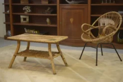 Table basse en rotin et céramique attribuée à Audoux Minet 1950’s