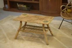 Table basse en rotin et céramique attribuée à Audoux Minet 1950’s