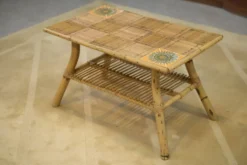 Table basse en rotin et céramique attribuée à Audoux Minet 1950’s