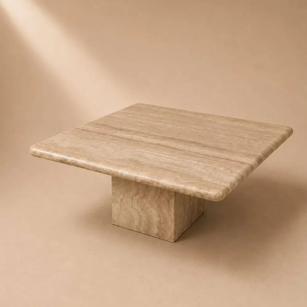 Table basse en travertin italien vintage, années 1970