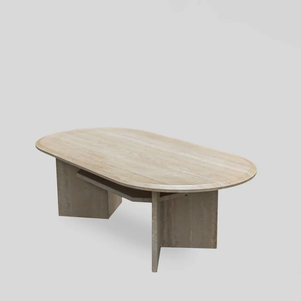 Table basse en travertin italien vintage, années 1970.