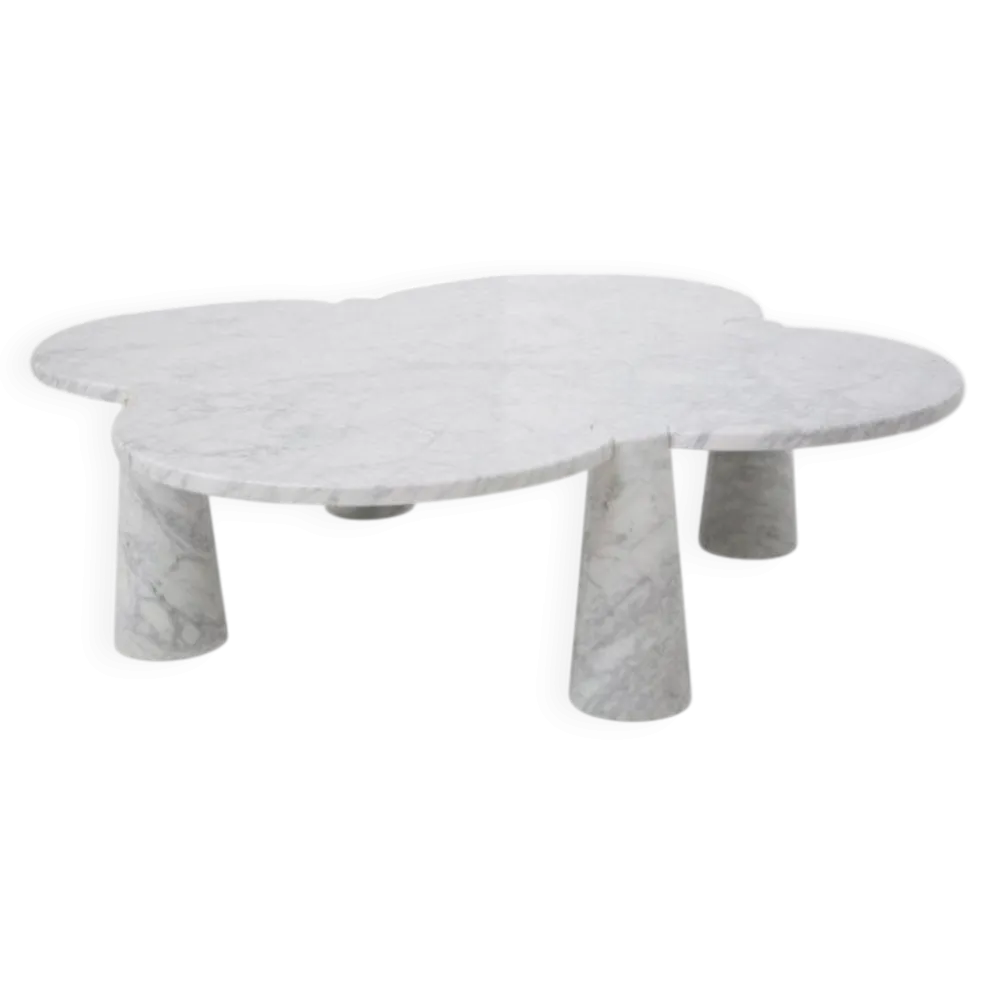Table basse Eros Quadrifoglio en marbre blanc de Carrare par Angelo Mangiarotti pour Skipper, années 1990.