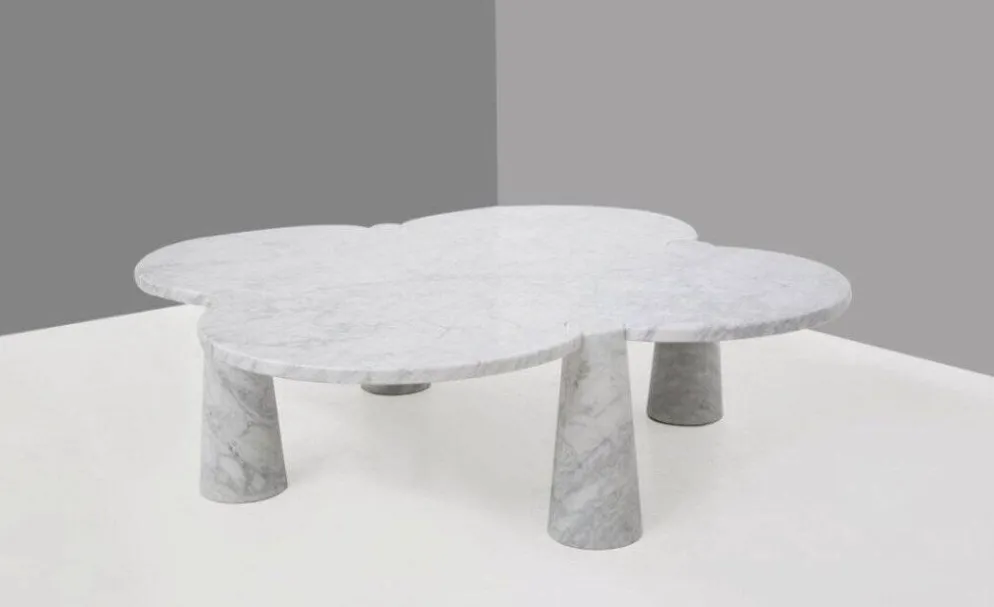 Table basse Eros Quadrifoglio en marbre blanc de Carrare par Angelo Mangiarotti pour Skipper, années 1990.