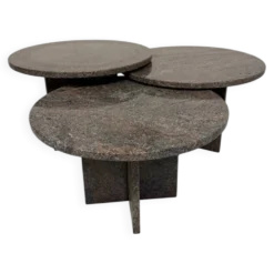 Table basse gigogne 3 éléments rond en granit design années 70 vintage