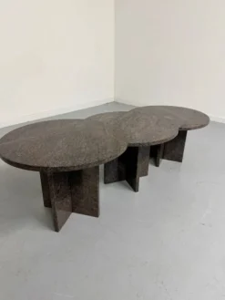 Table basse gigogne 3 éléments rond en granit design années 70 vintage