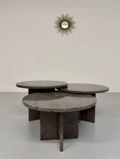 Table basse gigogne 3 éléments rond en granit design années 70 vintage