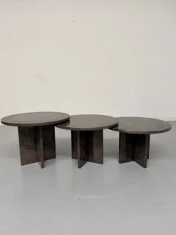 Table basse gigogne 3 éléments rond en granit design années 70 vintage