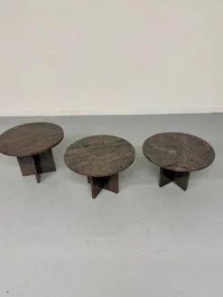 Table basse gigogne 3 éléments rond en granit design années 70 vintage