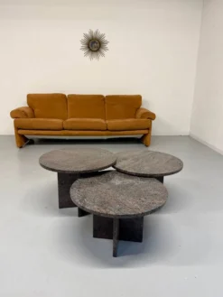 Table basse gigogne 3 éléments rond en granit design années 70 vintage