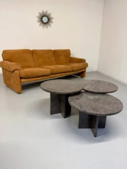 Table basse gigogne 3 éléments rond en granit design années 70 vintage