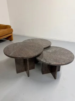 Table basse gigogne 3 éléments rond en granit design années 70 vintage