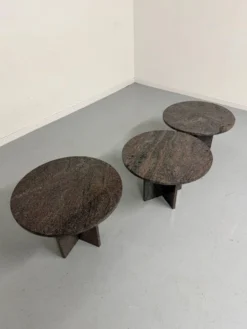 Table basse gigogne 3 éléments rond en granit design années 70 vintage