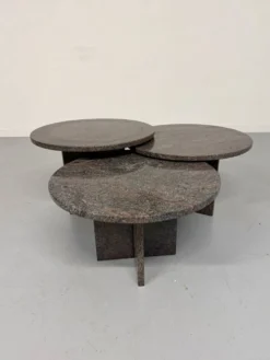 Table basse gigogne 3 éléments rond en granit design années 70 vintage
