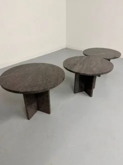 Table basse gigogne 3 éléments rond en granit design années 70 vintage