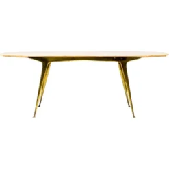 Table basse italienne élégante Carlo Di Carli avec base en laiton et plateau en marbre, 1950.